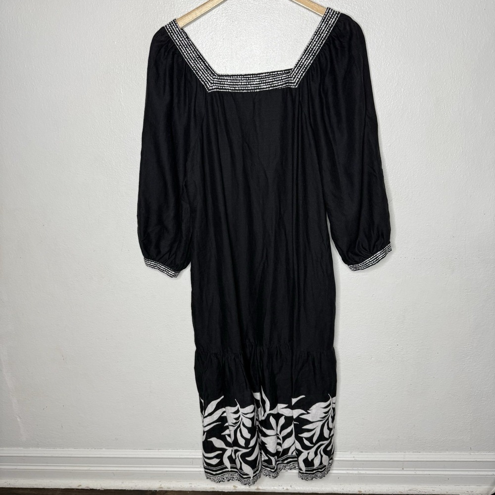 Style And Co Printed Square‎ Neck Linen Blend Black Midi Dress Womens Large
